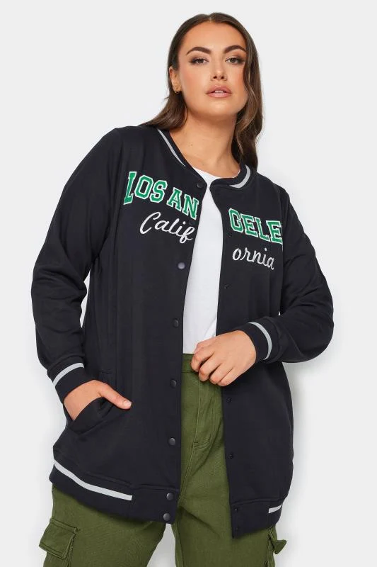 Yours YOURS Curve Navy Blue 'Los Angeles' Slogan Varsity Bomber Jacket