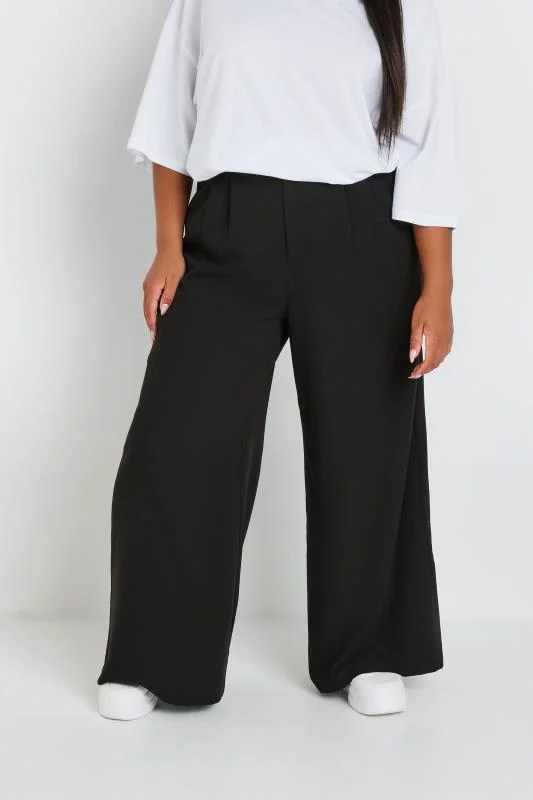 Yours YOURS Curve Black Wide Leg Pleat Front Trousers