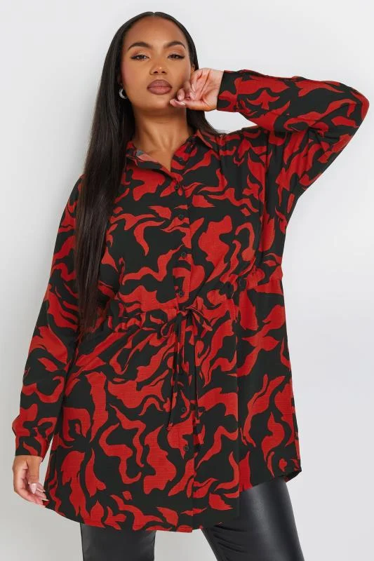 Yours YOURS Curve Red Swirl Print Tunic Shirt