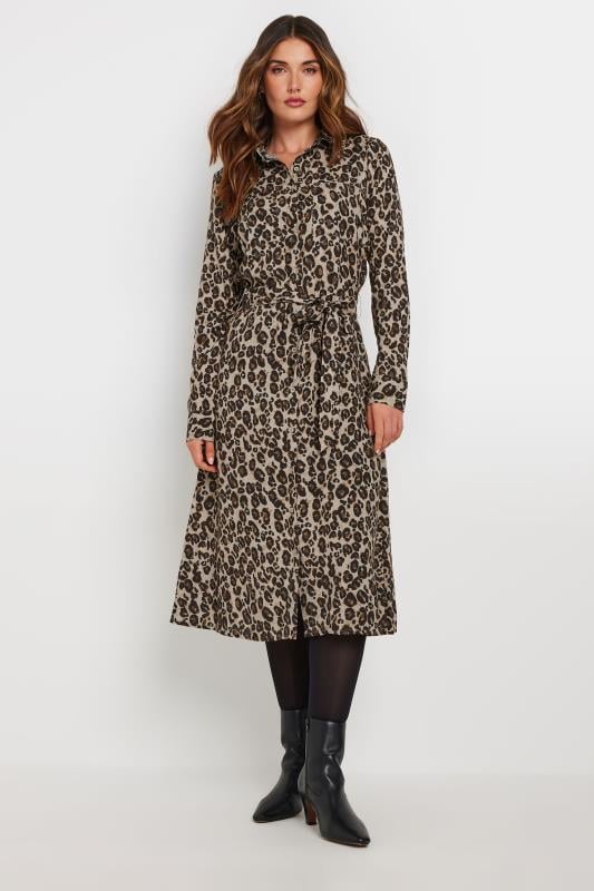 LTS LTS Tall Brown Leopard Print Midi Shirt Dress