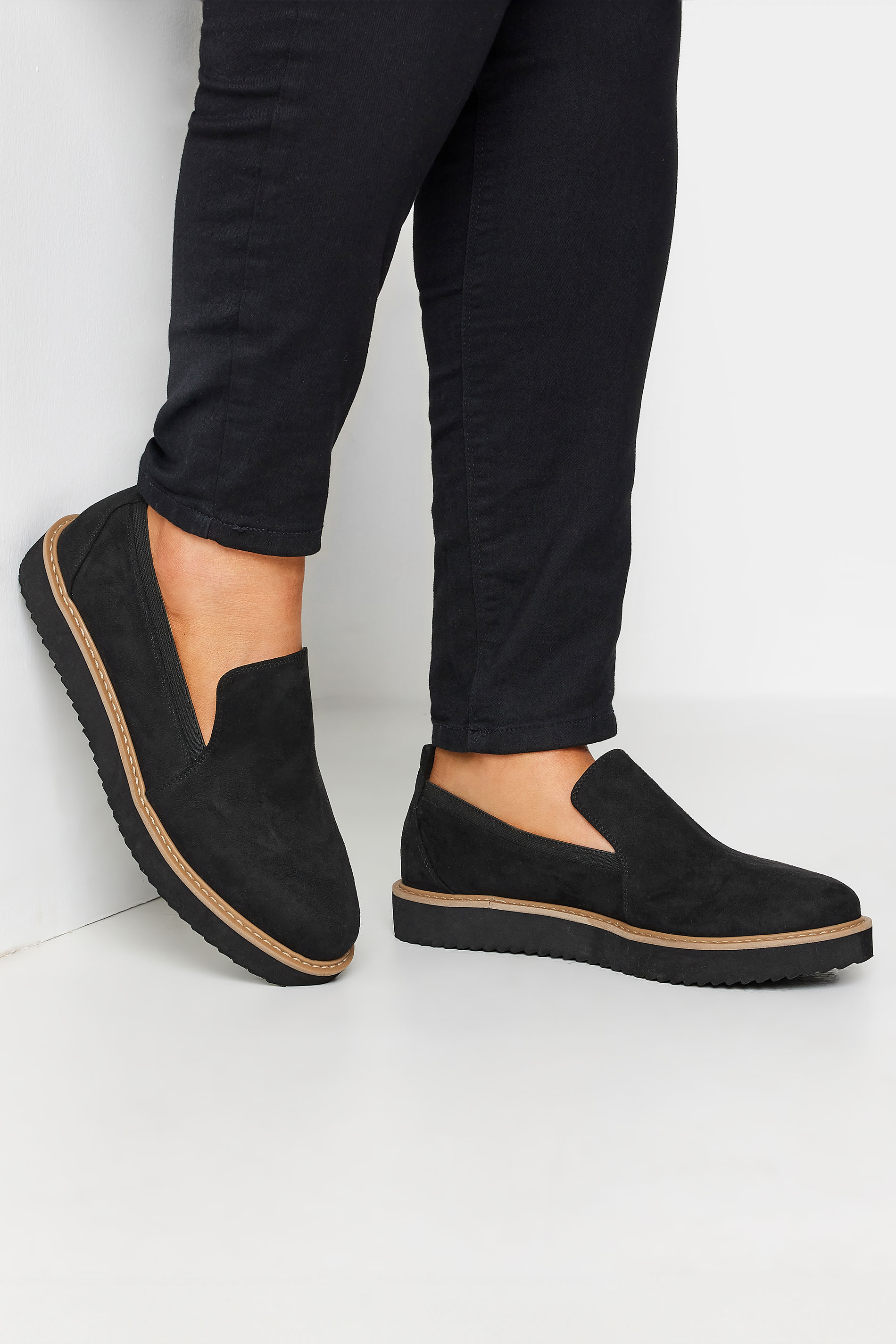 Yours Black Faux Suede Slip On Loafers In Wide E Fit & Extra Wide EEE Fit