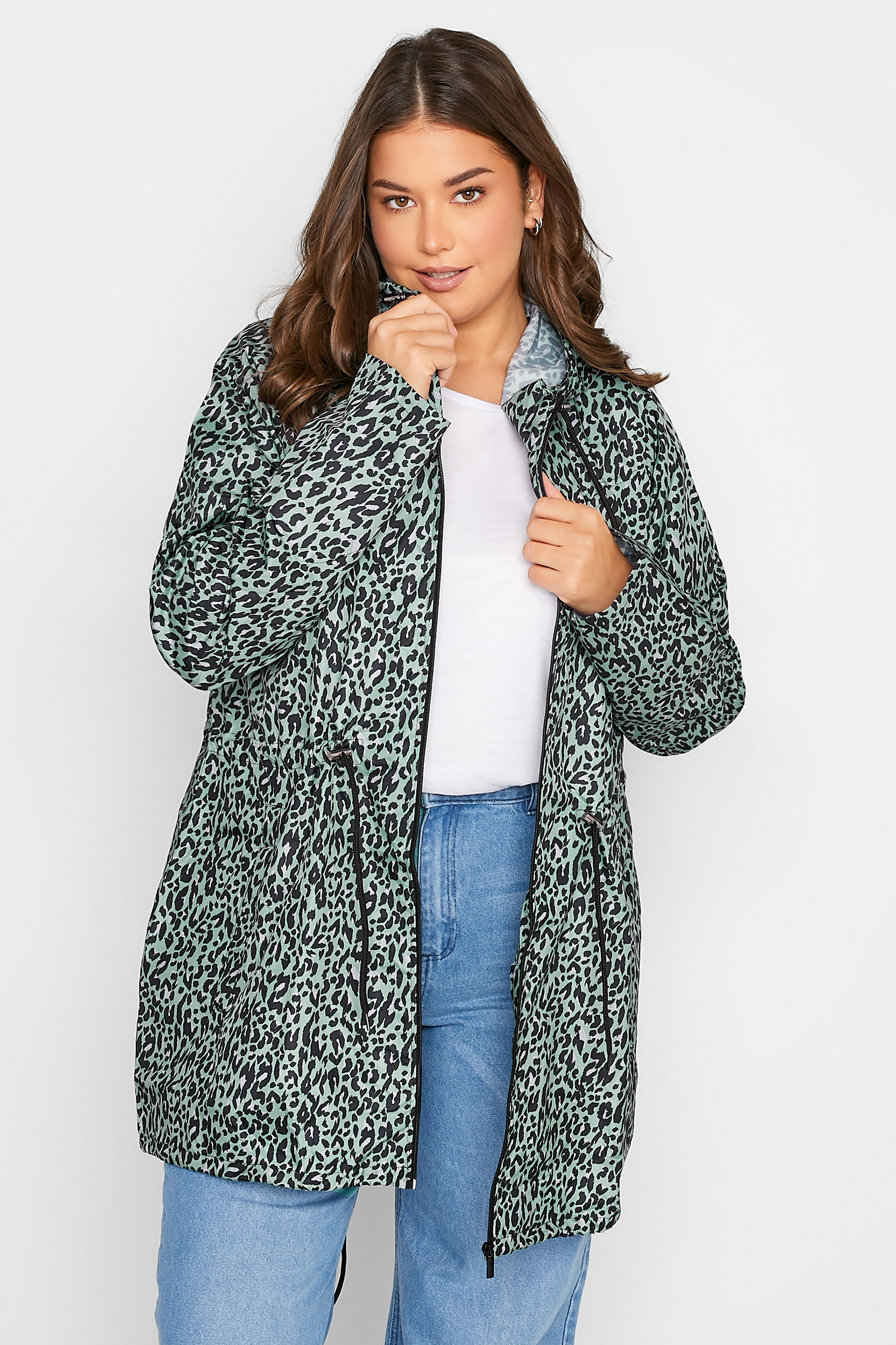 LTS LTS Tall Sage Green Leopard Print Pocket Parka