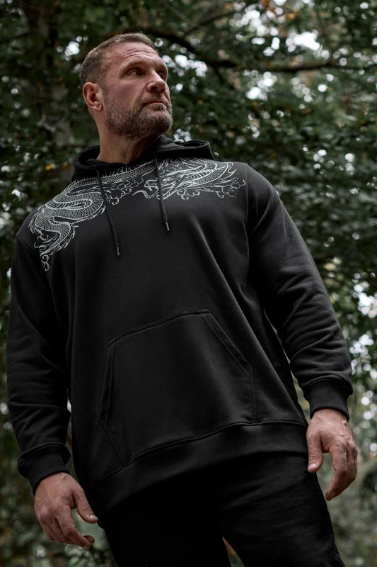 BadRhino BadRhino Big & Tall Black Dragon Print Hoodie