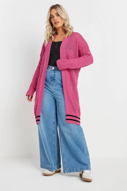 Yours YOURS Curve Pink Crochet Midi Cardigan