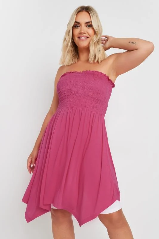 Yours YOURS Curve Pink Shirred Bandeau Longline Top