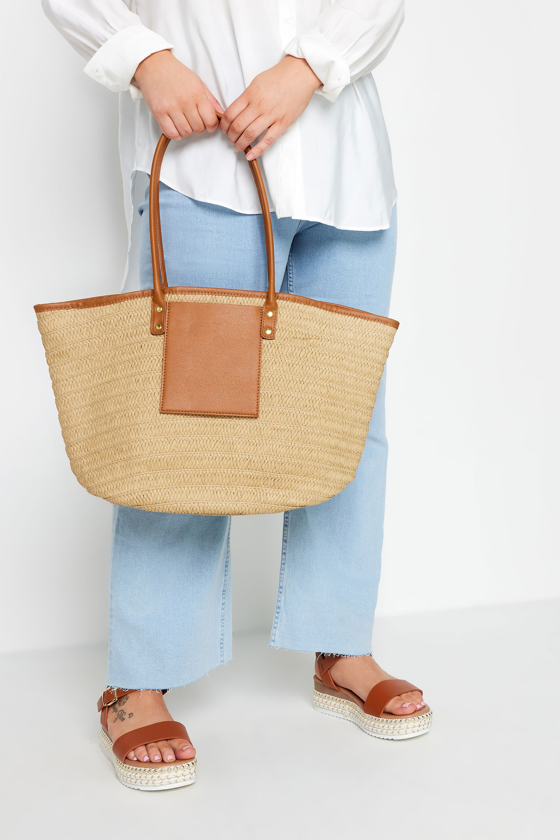 Yours Tan Brown Straw Beach Bag