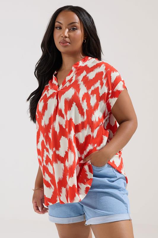 Yours YOURS Curve Orange Abstract Notch Neck Blouse