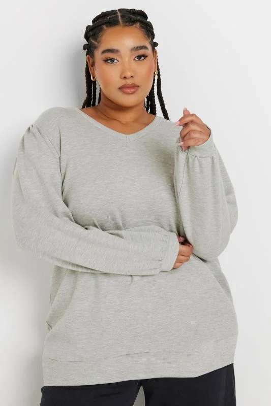 Yours YOURS Curve Grey Heavyweight Jersey V-Neck Top