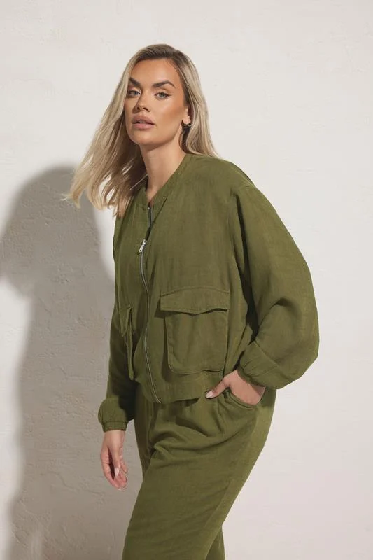 Yours YOURS Curve Khaki Green Formal Linen Trousers
