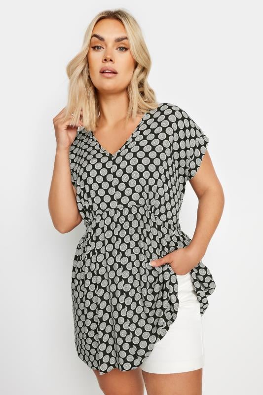 Yours YOURS Curve Black Geometric Print Tunic Top