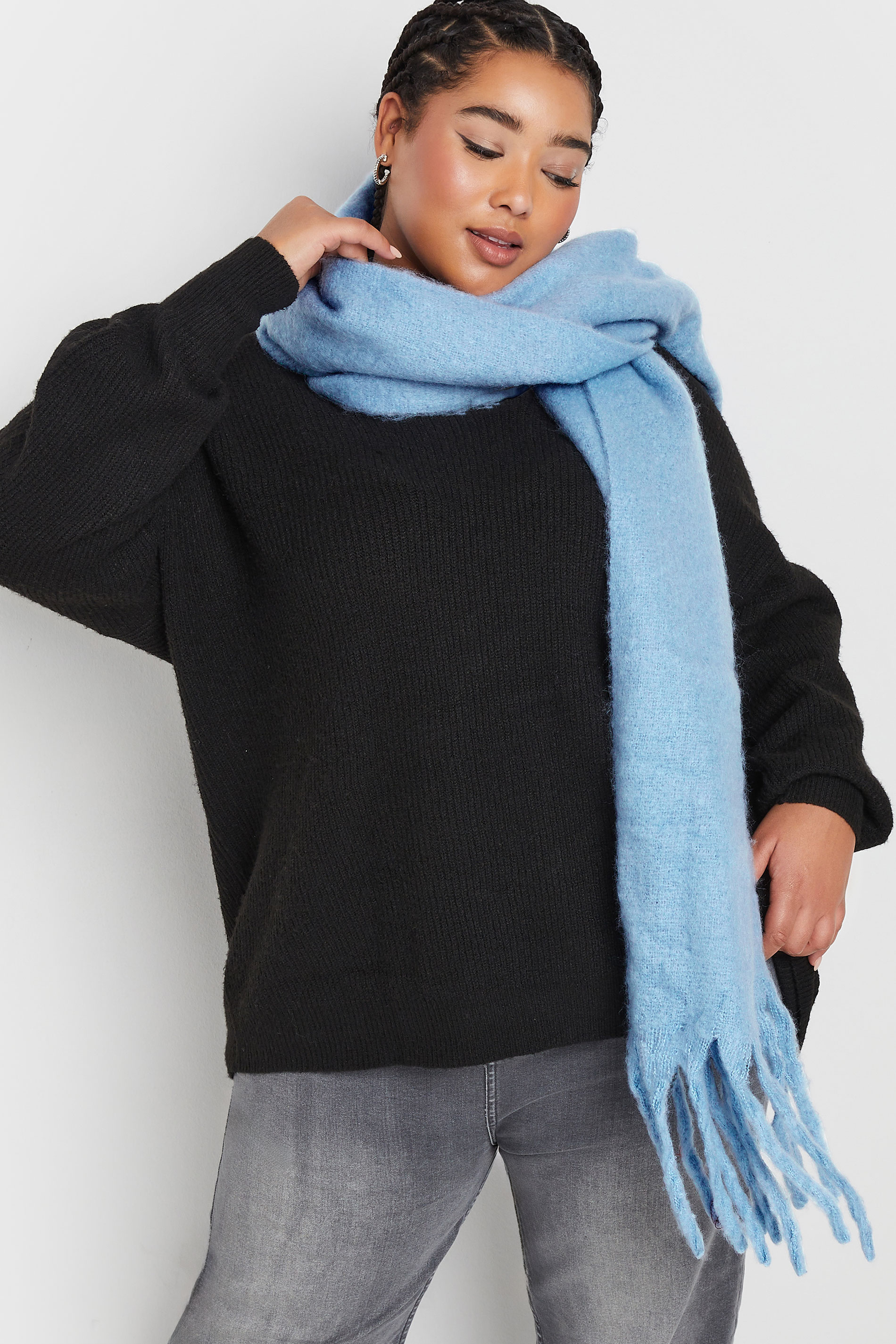 Yours Light Blue Tassel Trim Chunky Scarf