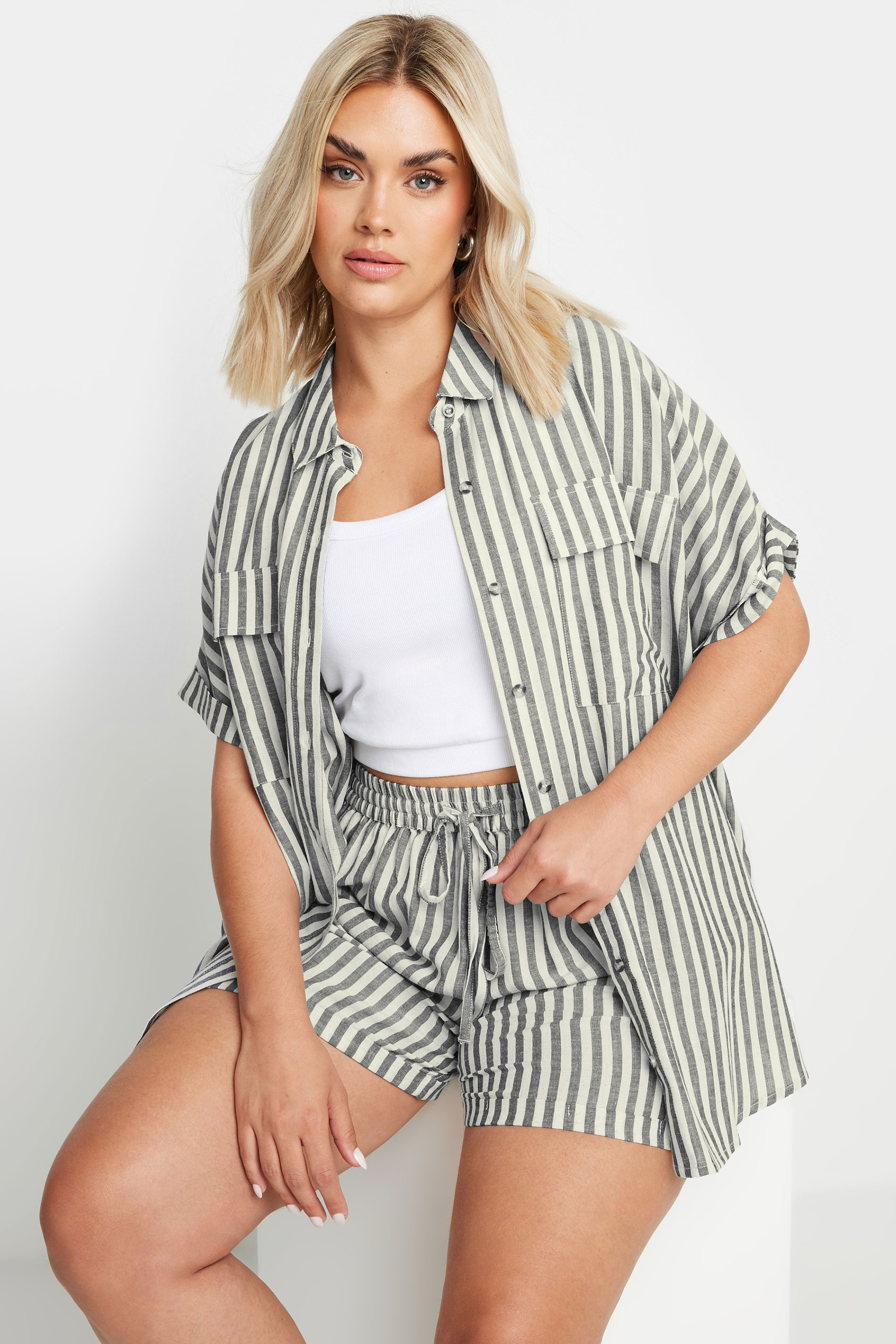 Yours YOURS Curve Black Stripe Linen Shirt