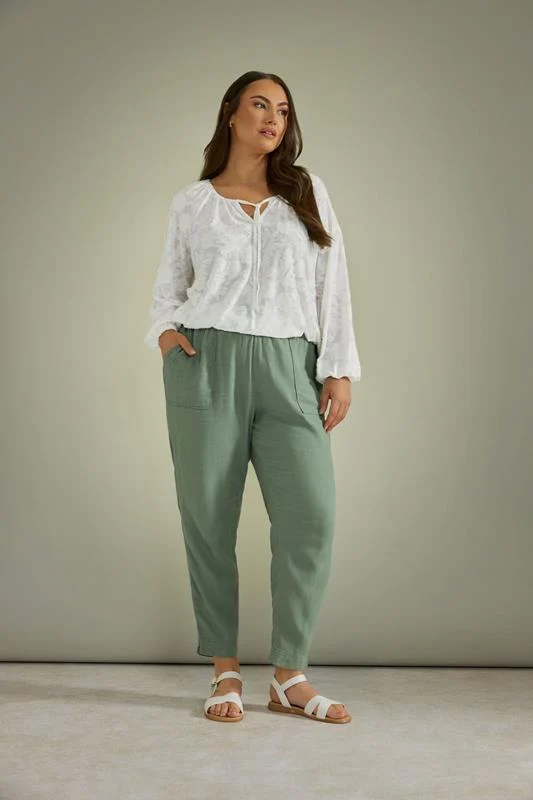 Evans EVANS Curve Khaki Green Linen Tapered Jogger