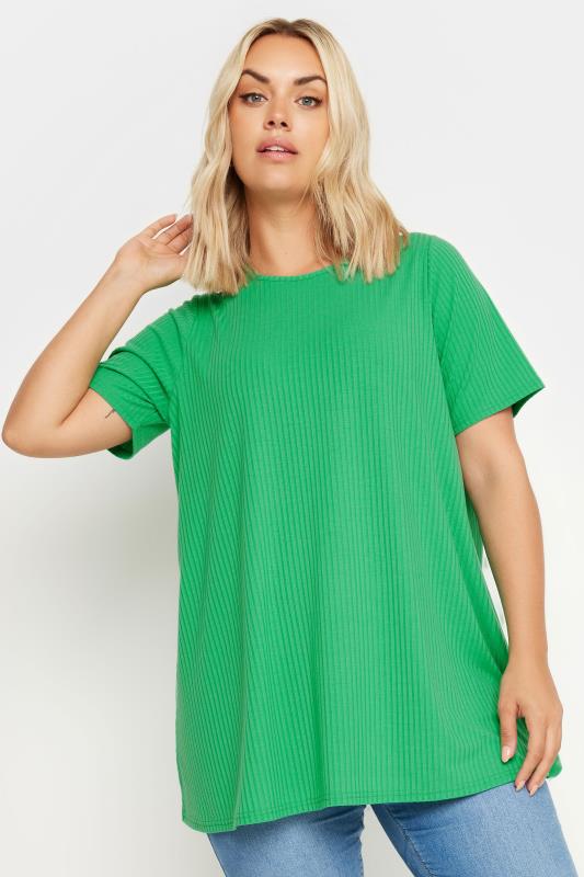 Yours YOURS Curve Green Ribbed T-Shirt