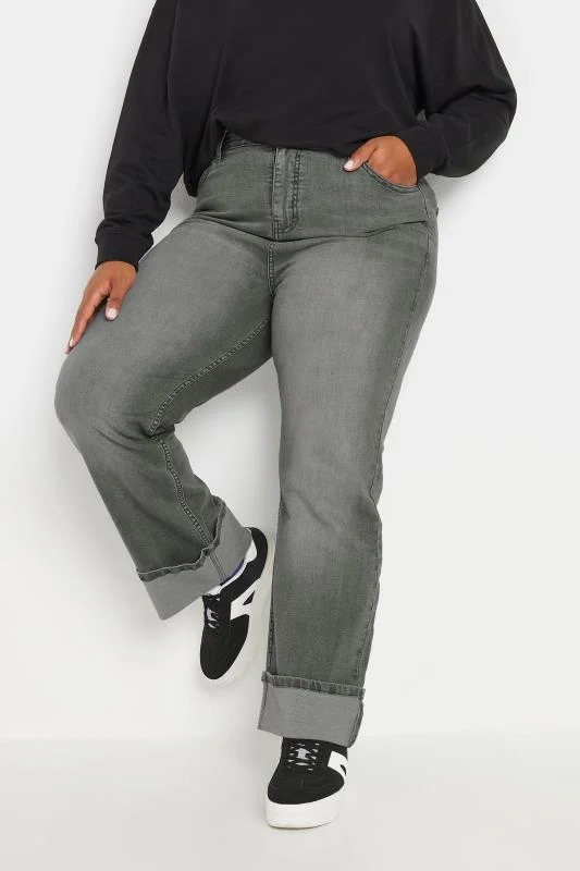 Yours YOURS Curve Grey Wide Leg Turn Up Jeans