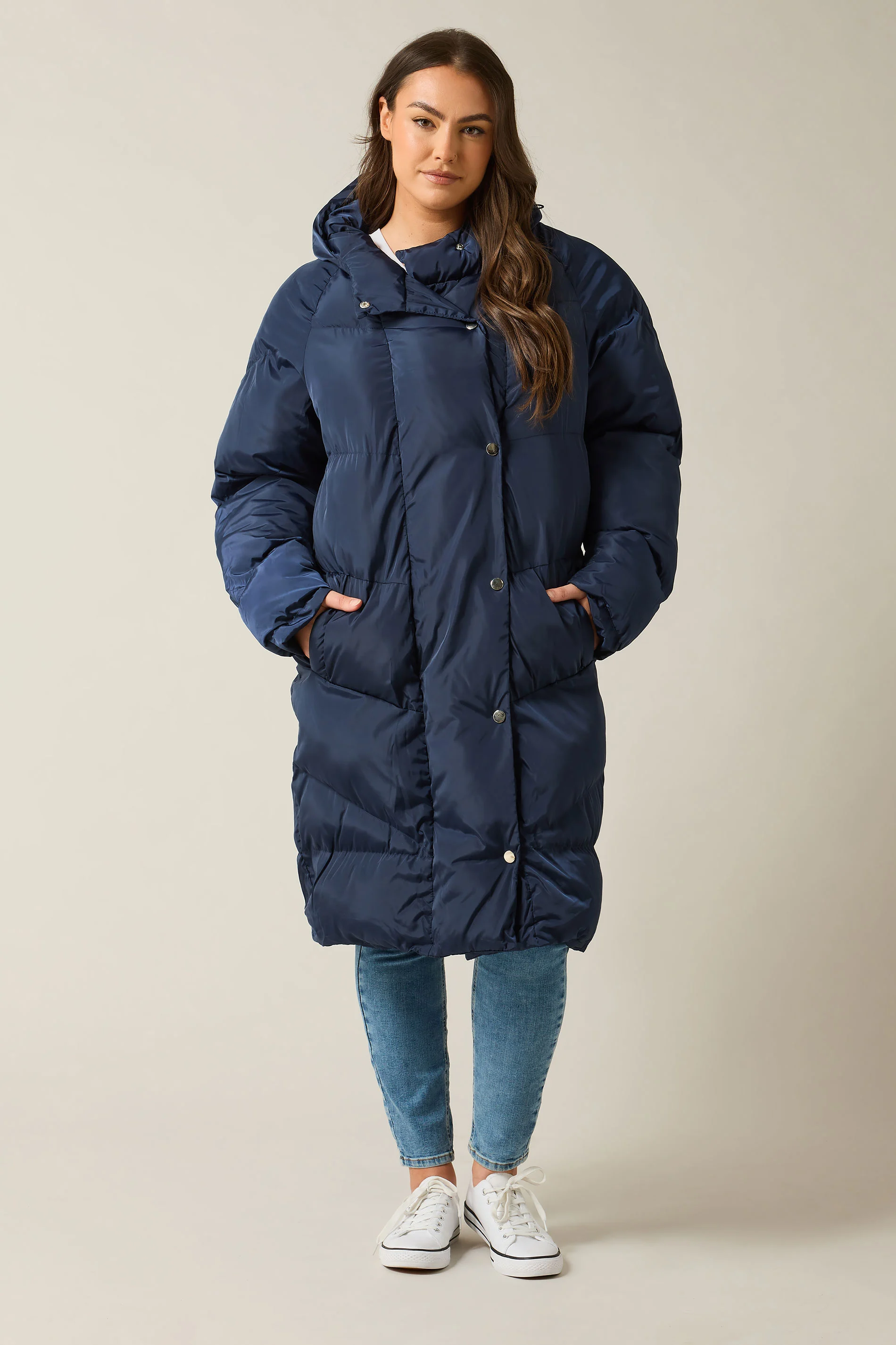 Evans EVANS Curve Navy Blue Padded Midi Coat