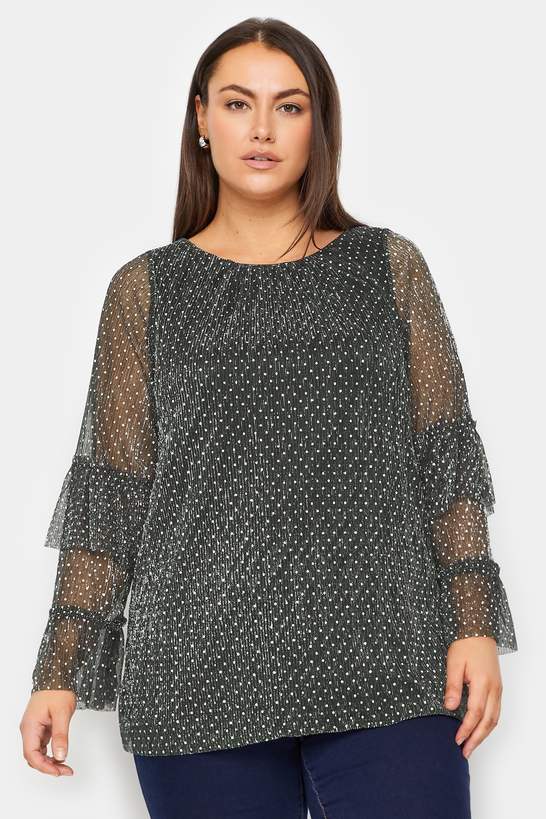 Evans Evans Black Polka Dot Plisse Top