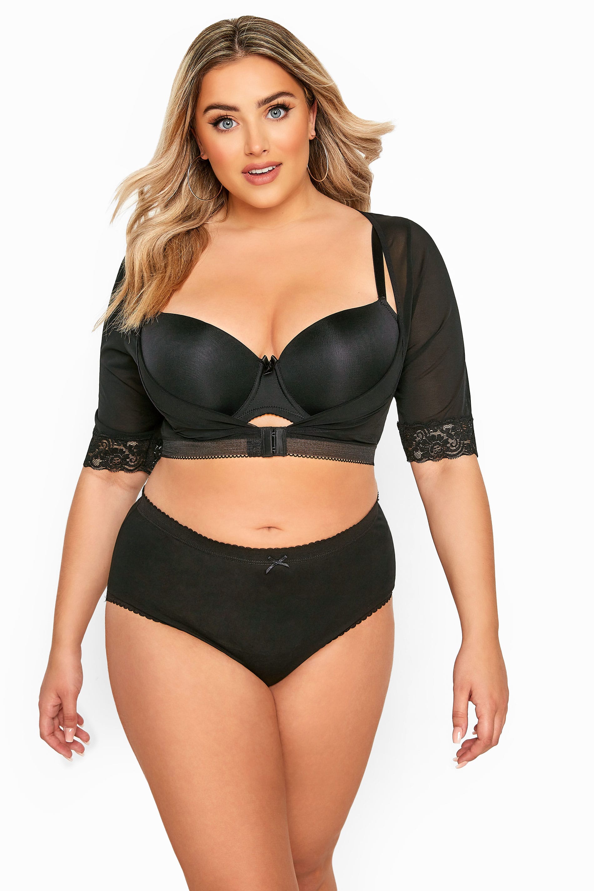 Yours YOURS Curve Black Mesh Front Fastening Armwear Top