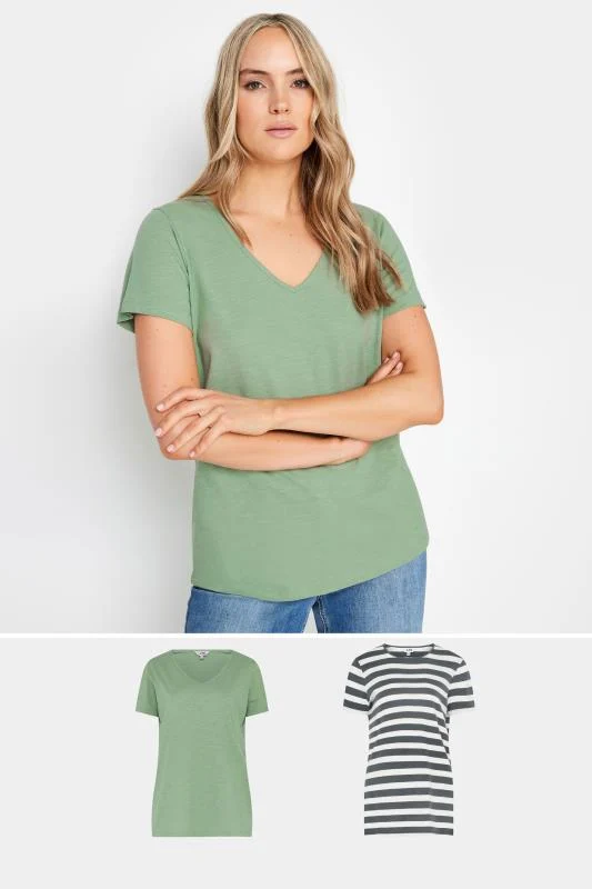 LTS LTS Tall 2 PACK Green & Grey Stripe T-Shirt