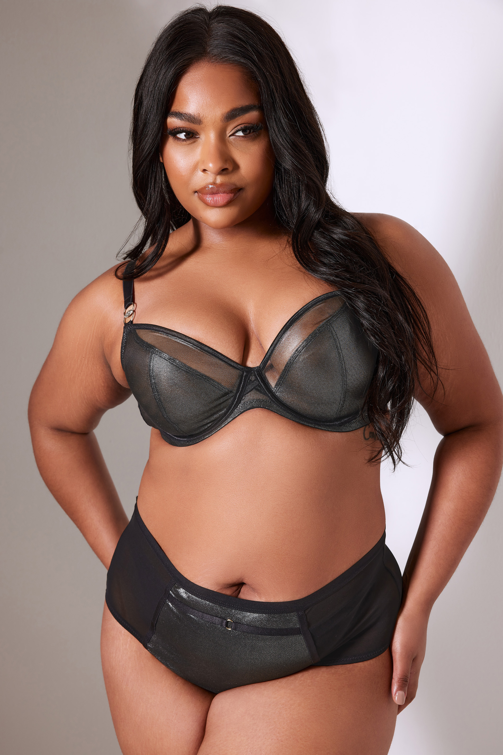 Yours YOURS Curve Black Shimmer Mesh Non-Padded Bra