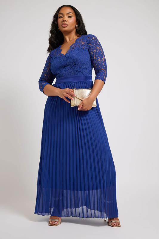 Yours London YOURS LONDON Curve Cobalt Blue Lace Wrap Pleated Maxi Dress