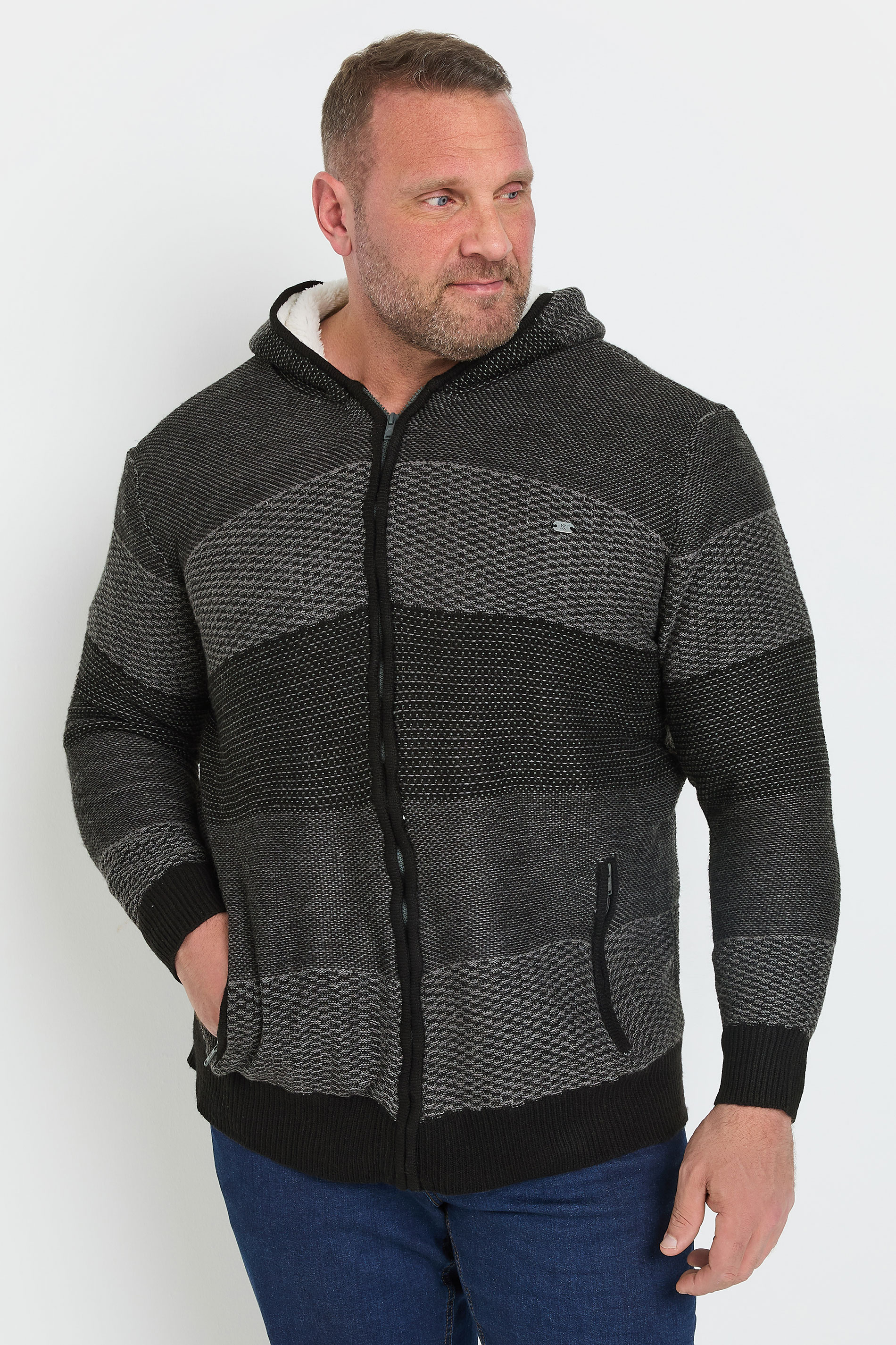 Kam KAM Big & Tall Charcoal Grey Sherpa Stripe Hoodie