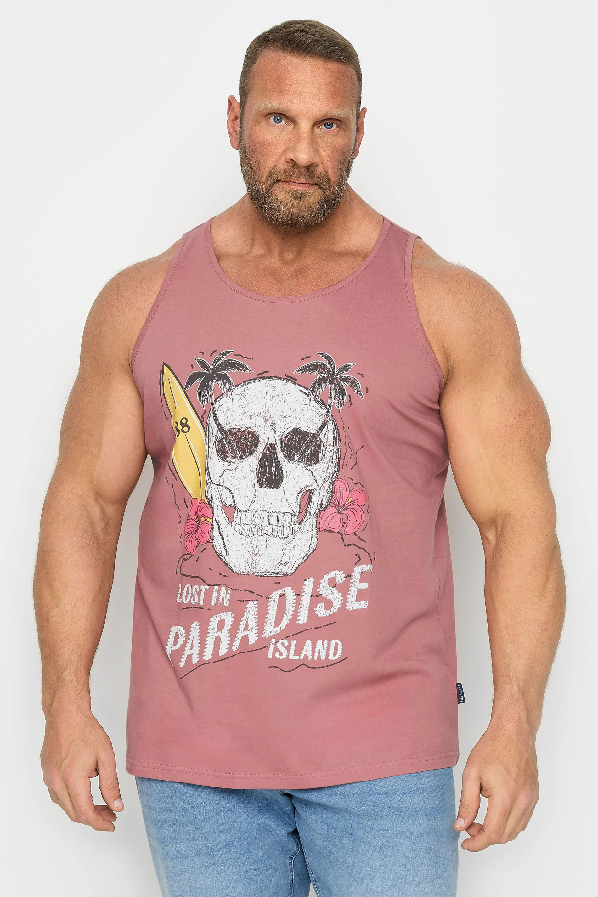 BadRhino BadRhino Big & Tall Pink 'Lost In Paradise Island' Slogan Vest Top