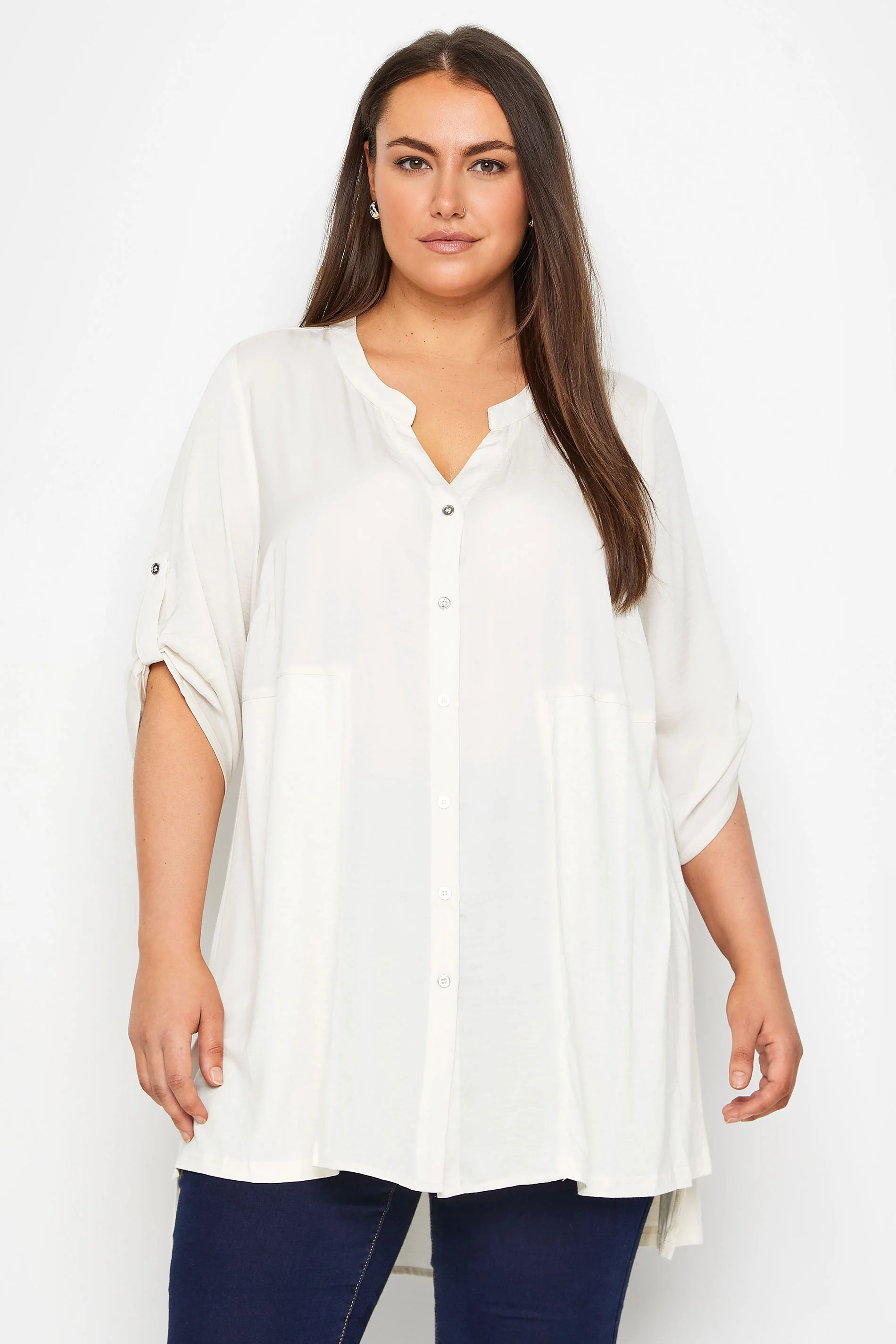Evans Evans Cobalt Ivory White Longline Shirt