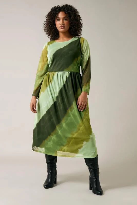 Evans EVANS Curve Green Abstract Print Mesh Midaxi Dress