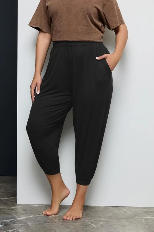 Yours YOURS Curve Black Cropped Jersey Harem Joggers