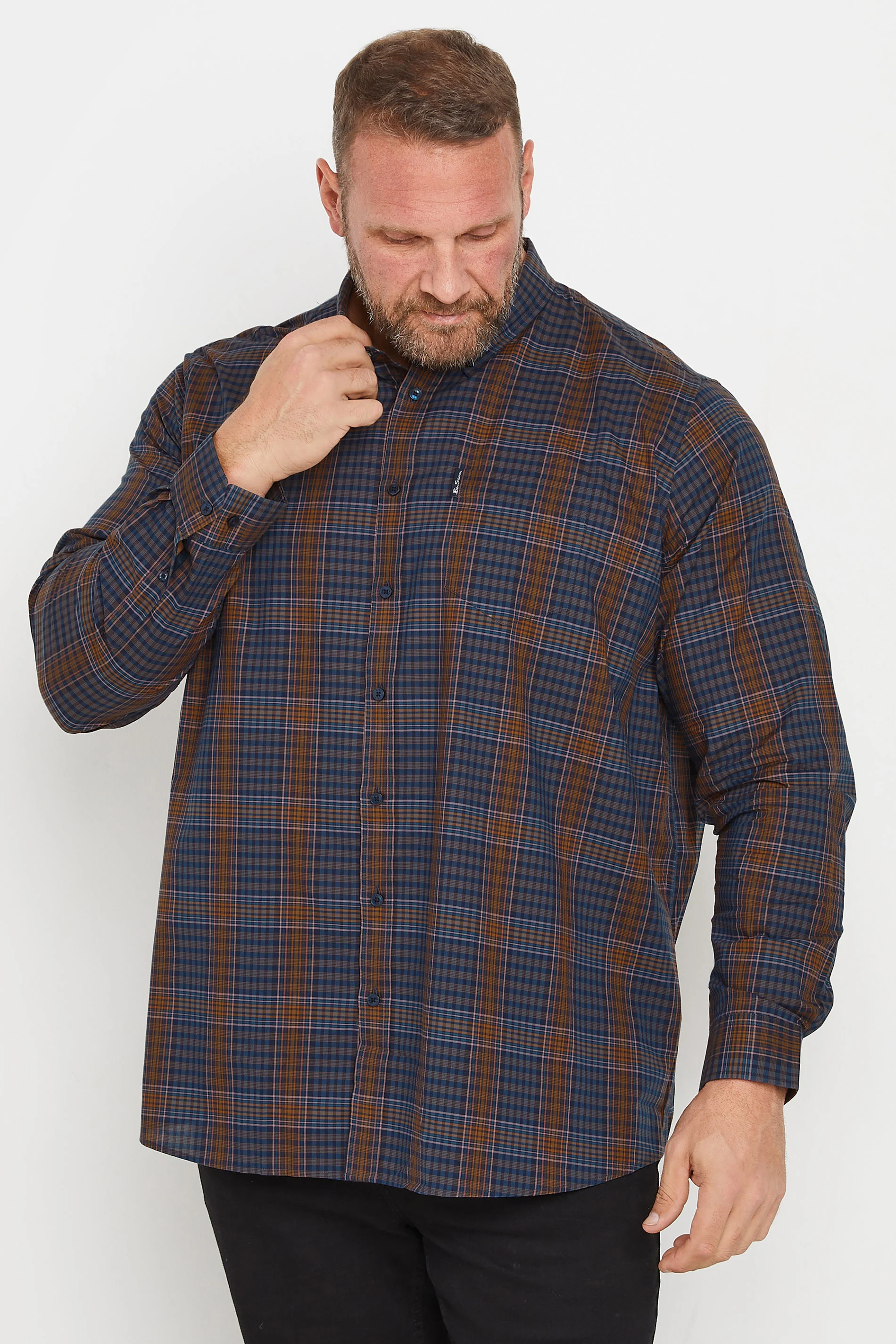 Ben Sherman BEN SHERMAN Big & Tall Navy Multicolour Check Print Shirt