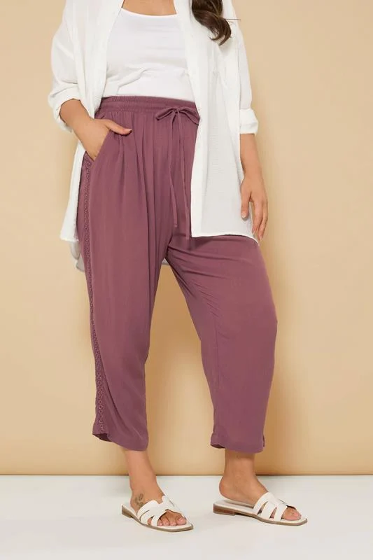 Yours YOURS Curve Berry Red Crochet Trim Cropped Trousers