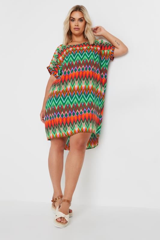 Yours YOURS Curve Green Zig Zag Print Tunic Dress