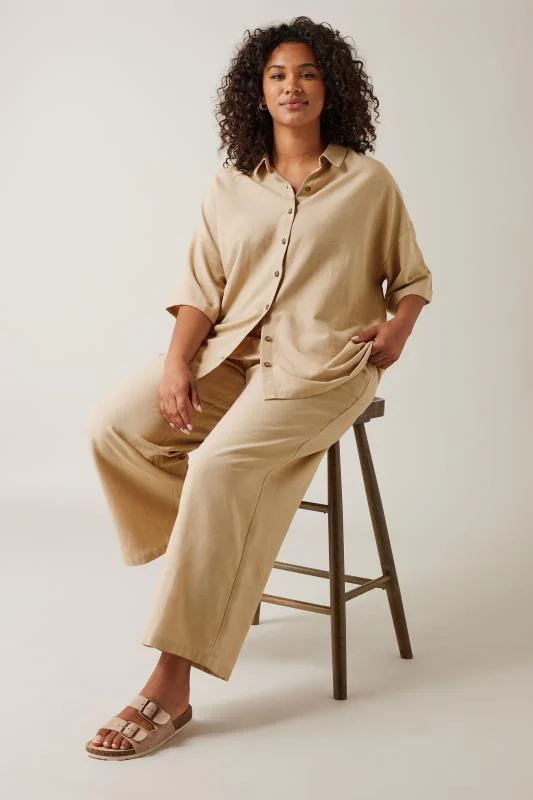 Evans EVANS Curve Natural Brown Linen Shirt