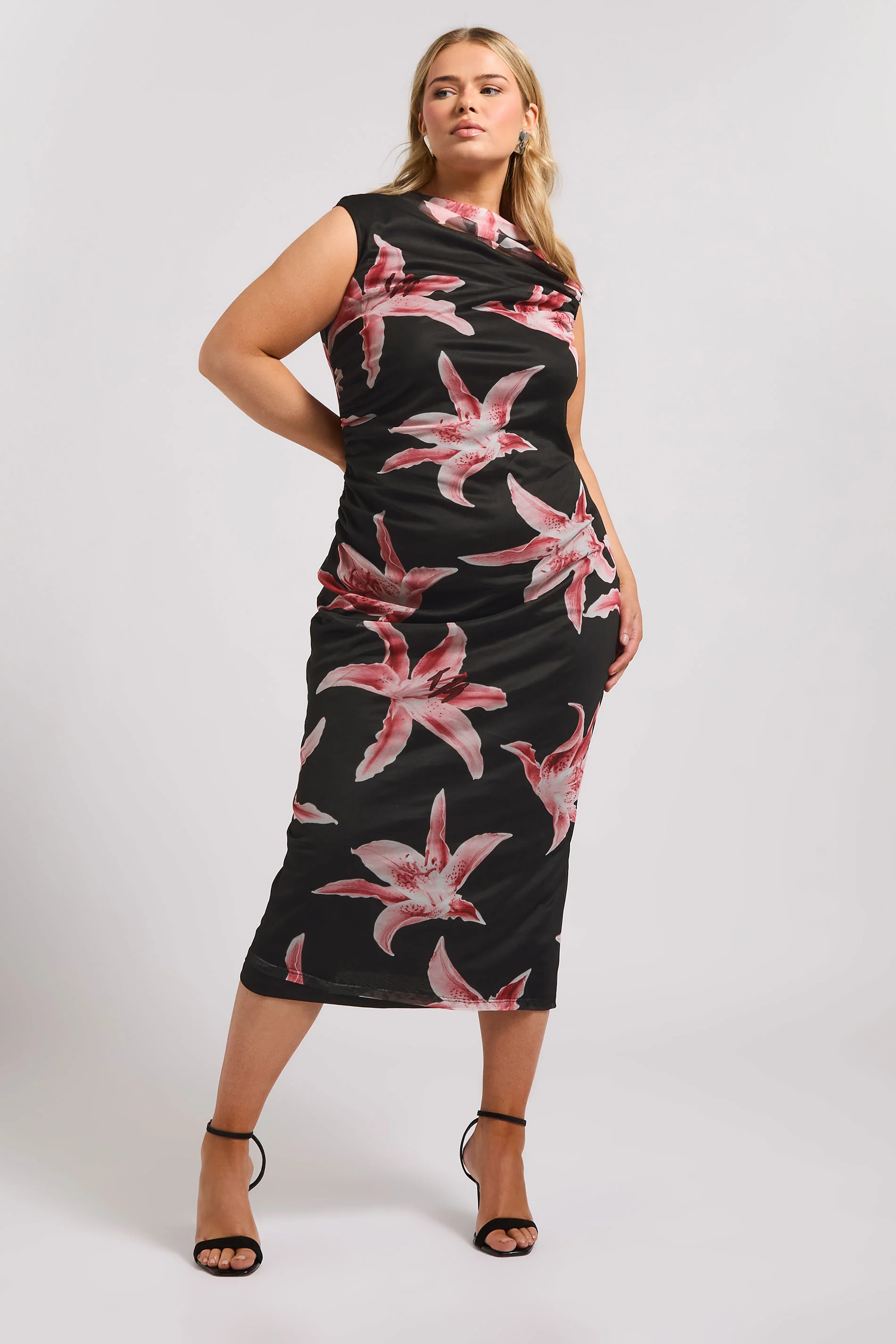 Yours London YOURS LONDON Curve Black Floral Print Slash Neck Dress