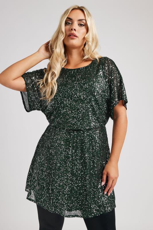 Yours London YOURS LONDON Curve Green Peplum Sequin Top