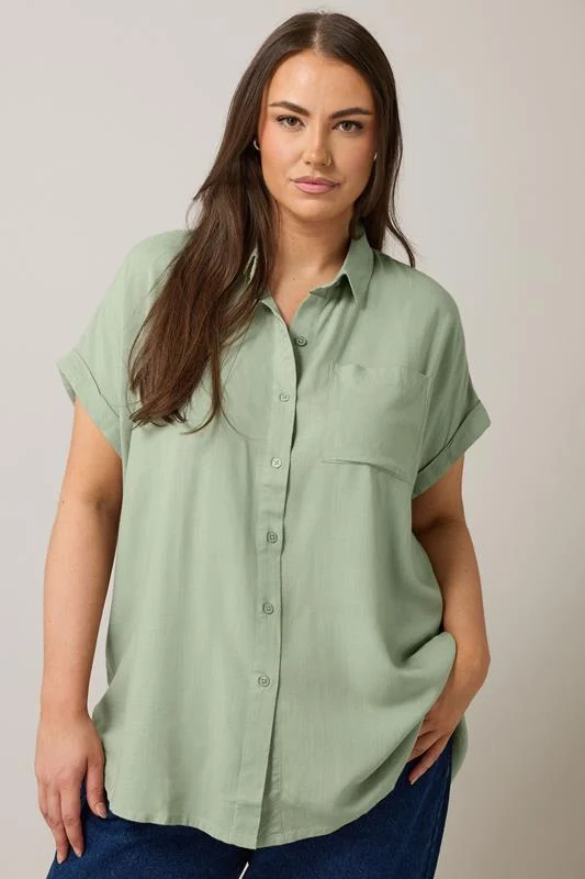 Evans EVANS Curve Khaki Green Dipped Hem Shirt