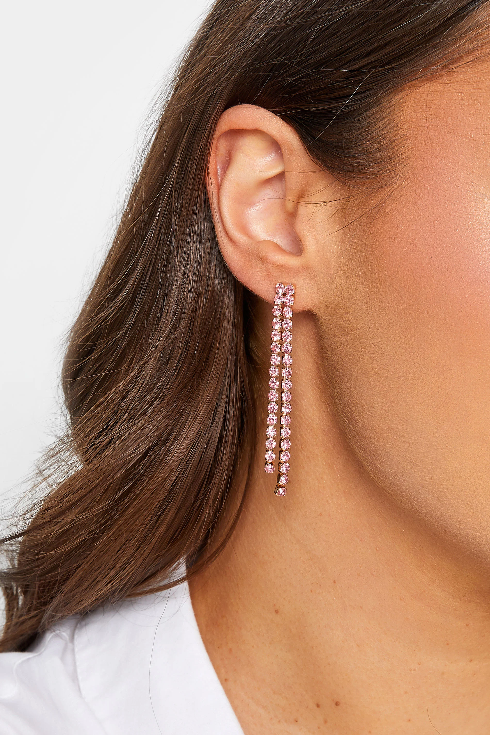 Yours Gold & Pink Diamante Tassel Drop Earrings