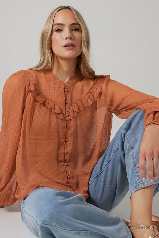 LTS LTS Tall Coral Pink Sheer Dobby Frill Blouse