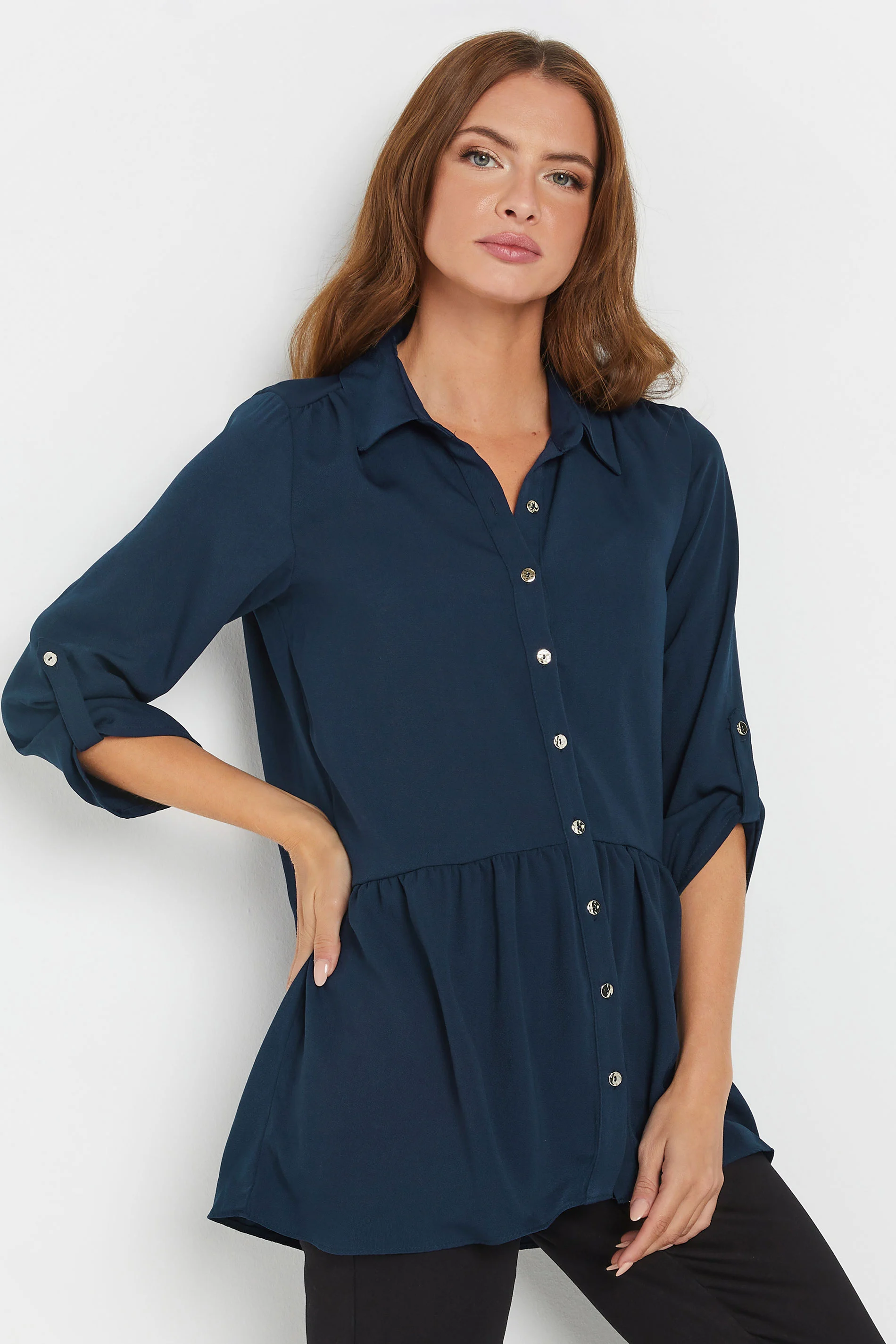 M&Co Womens M&Co Navy Blue Frill Hem Shirt