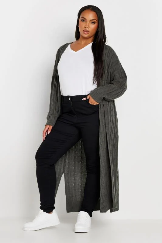 Yours YOURS Curve Charcoal Grey Cable Knit Maxi Cardigan