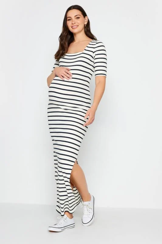 LTS LTS Tall Maternity Ivory White Stripe Maxi Dress