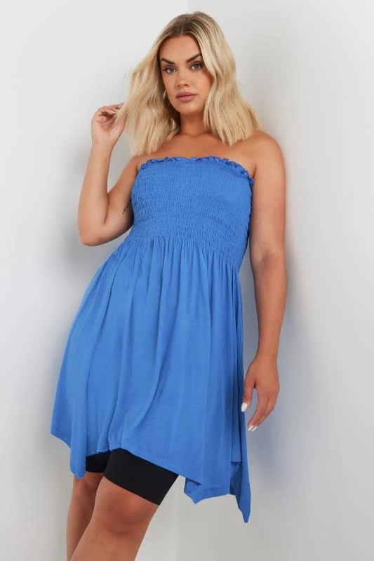 Yours YOURS Curve Cobalt Blue Shirred Bandeau Longline Top
