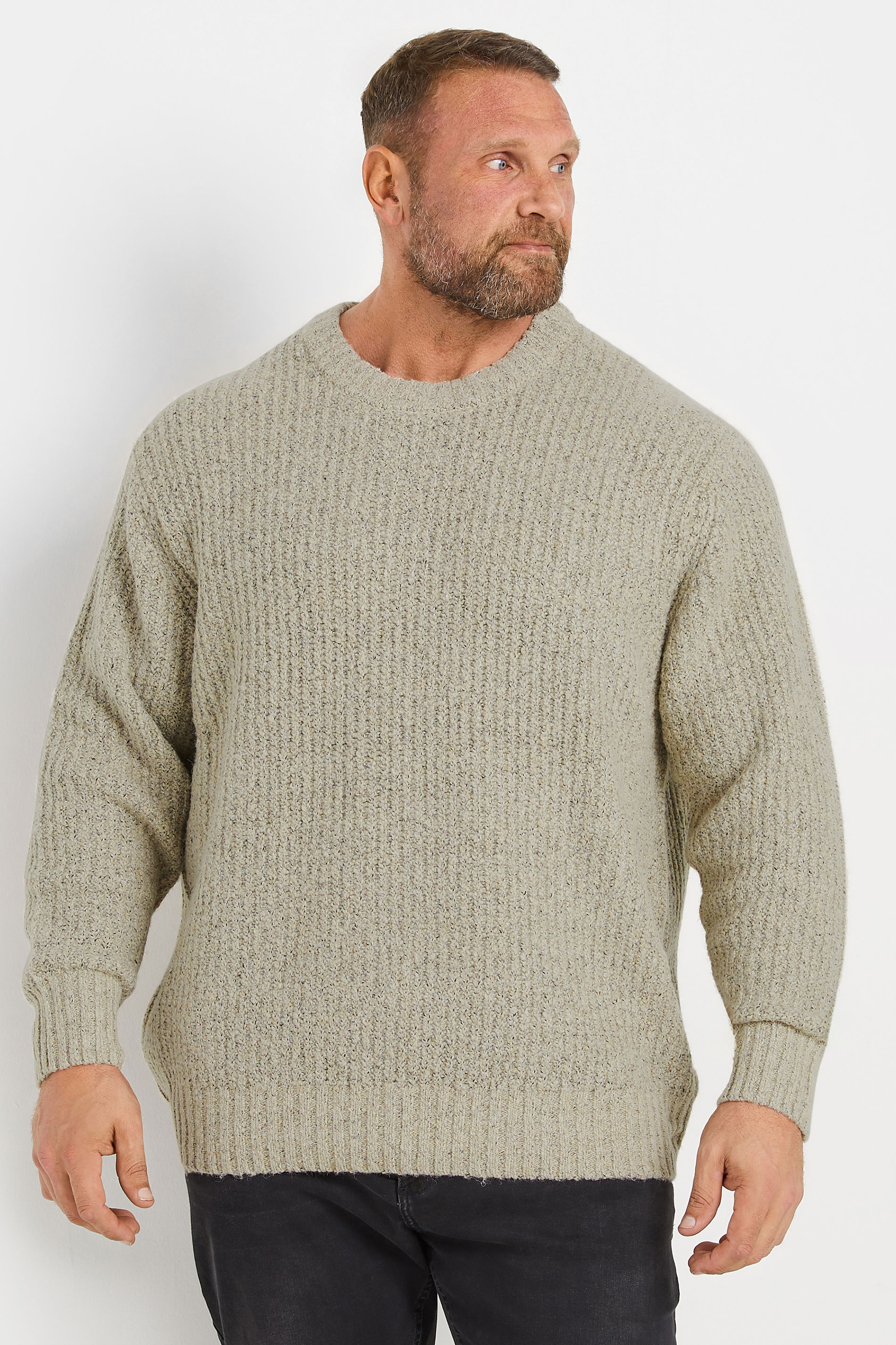 Jack & Jones JACK & JONES Big & Tall Stone Brown Crew Neck Jumper