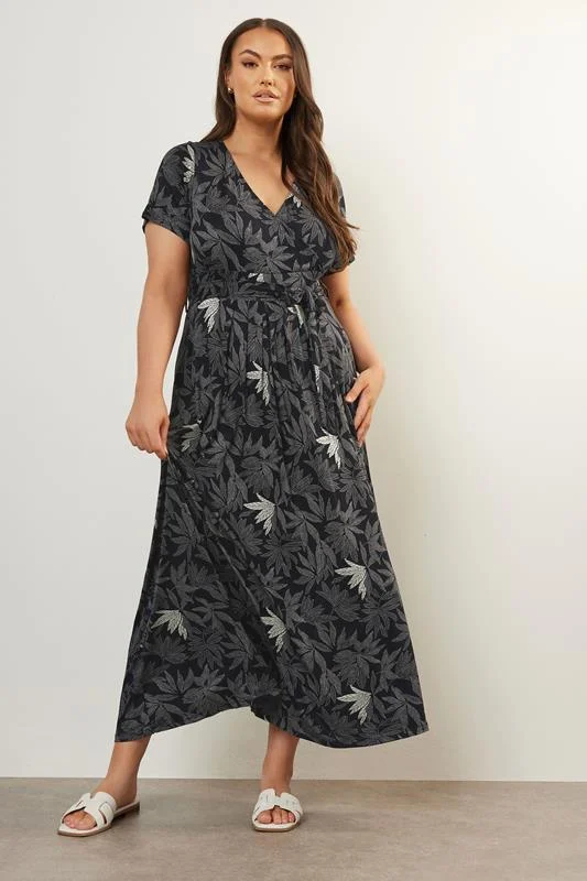 Yours YOURS Curve Black Floral Wrap Maxi Dress