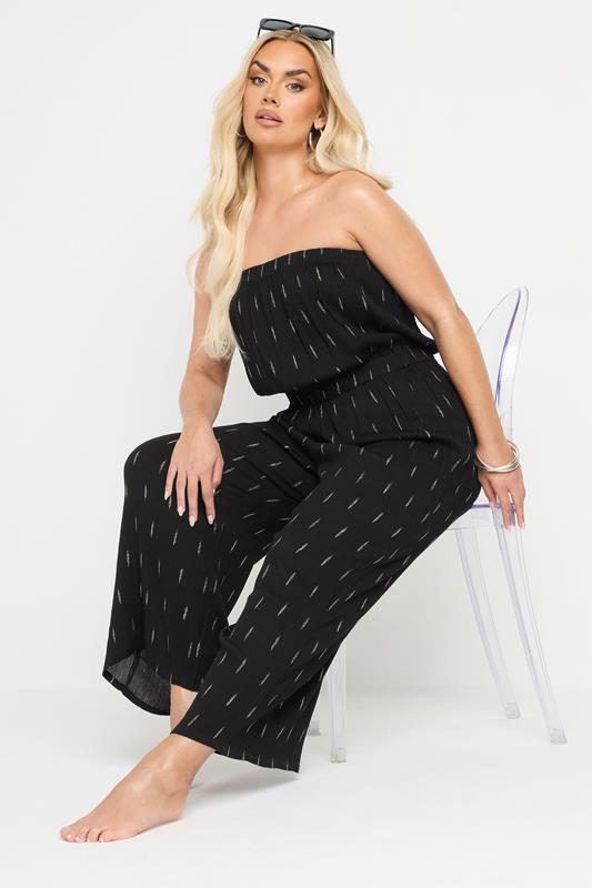 Yours YOURS Curve Black Metallic Bandeau Wide Leg Jumpsuit