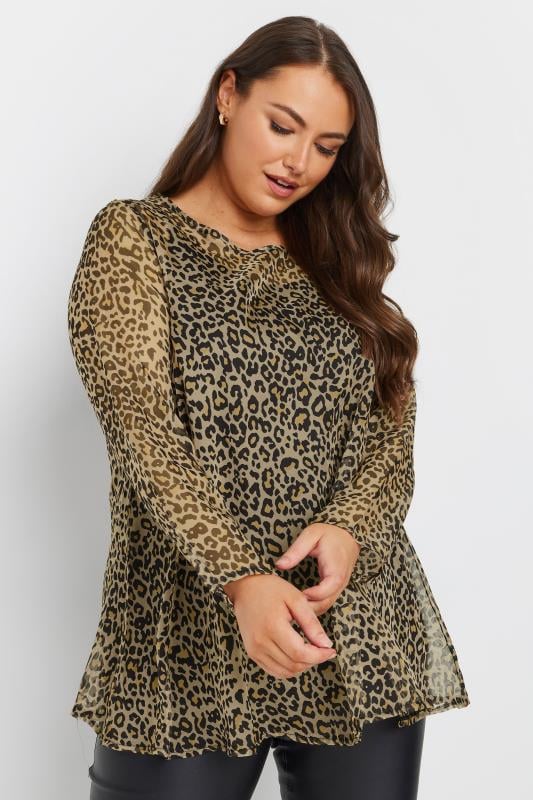 Yours YOURS Curve Natural Brown Leopard Print Sheer Blouse