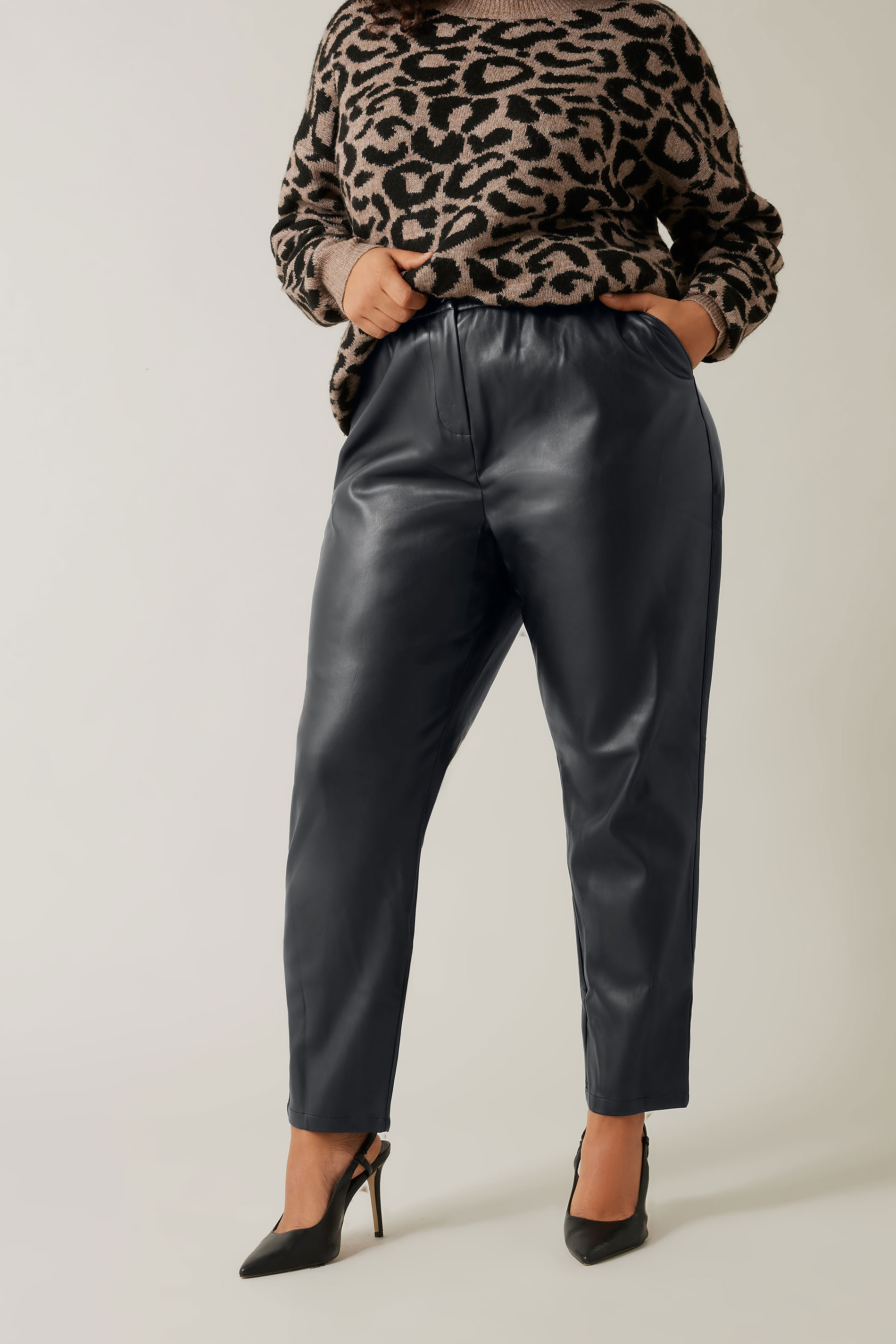Evans Evans Black Vegan Leather Trousers