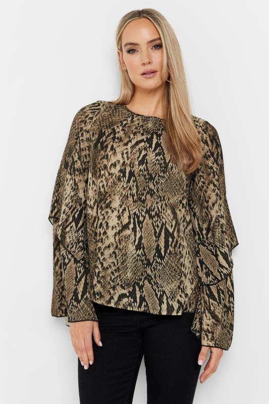 LTS LTS Tall Brown Snake Print Frill Sleeve Blouse