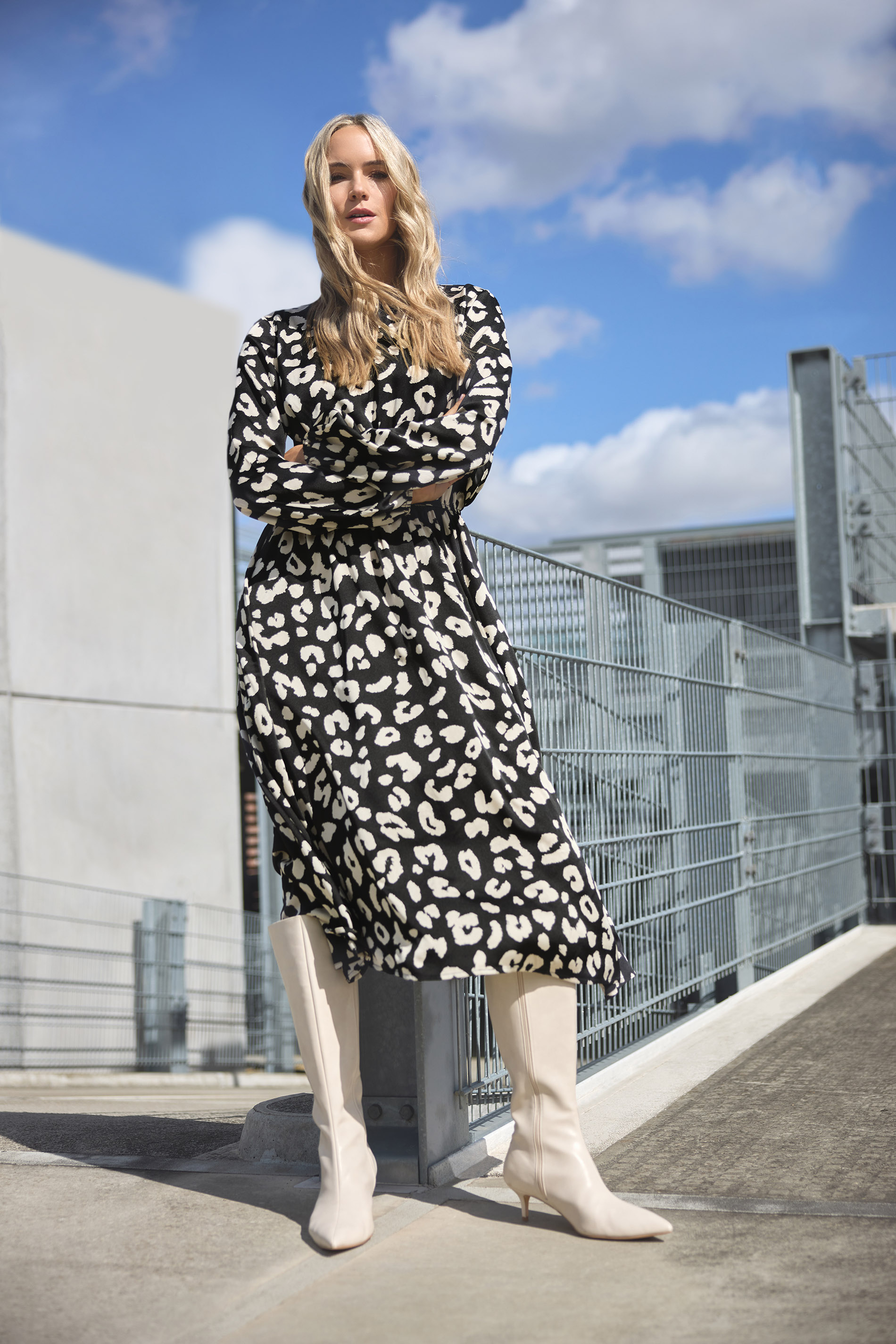 LTS LTS Tall Black Animal Print Midi Tea Dress
